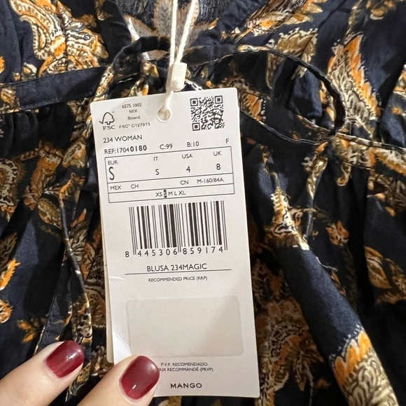 Mango Printed Cotton Blouse. Size Small. NWT - Picture 6 of 7